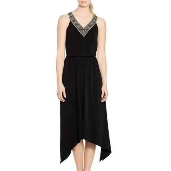 white house black market asymmetrical dress Women's Asymmetrical Mockneck Bodycon Dress Top in Black size Medium